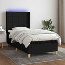 kontinentalseng med LED-lys 90x190 cm stof sort