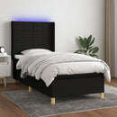 kontinentalseng med LED-lys 100x200 cm stof sort