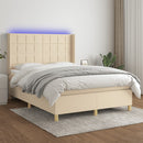 kontinentalseng med LED-lys 140x190 cm stof cremefarvet