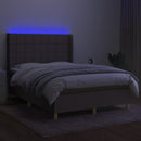 kontinentalseng med LED-lys 140x200 cm stof gråbrun
