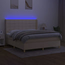 kontinentalseng med LED-lys 180x200 cm stof cremefarvet