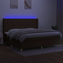 kontinentalseng med LED-lys 200x200 cm stof mørkebrun