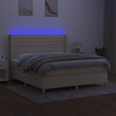 kontinentalseng med LED-lys 160x200 cm stof cremefarvet