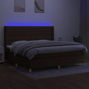 kontinentalseng med LED-lys 200x200 cm stof mørkebrun