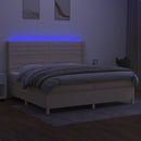 kontinentalseng med LED-lys 200x200 cm stof cremefarvet