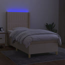 kontinentalseng med LED-lys 90x190 cm stof cremefarvet