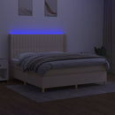 kontinentalseng med LED-lys 160x200 cm stof cremefarvet