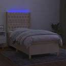 kontinentalseng med LED-lys 80x200 cm stof cremefarvet