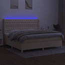 kontinentalseng med LED-lys 200x200 cm stof cremefarvet
