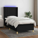 kontinentalseng med LED-lys 90x190 cm stof sort