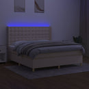 kontinentalseng med LED-lys 160x200 cm stof cremefarvet