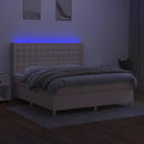 kontinentalseng med LED-lys 180x200 cm stof cremefarvet