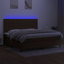 kontinentalseng med LED-lys 200x200 cm stof mørkebrun