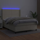 kontinentalseng med LED-lys 140x190 cm kunstlæder cremefarvet