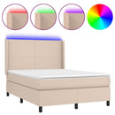 kontinentalseng LED-lys 140x190 cm kunstlæder cappuccinofarvet