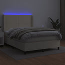 kontinentalseng med LED-lys 140x200 cm kunstlæder cremefarvet