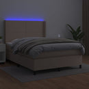 kontinentalseng LED-lys 140x200 cm kunstlæder cappuccinofarvet