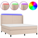 kontinentalseng LED-lys 180x200 cm kunstlæder cappuccinofarvet