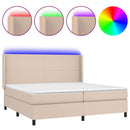 kontinentalseng LED-lys 200x200 cm kunstlæder cappuccinofarvet