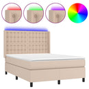 kontinentalseng LED-lys 140x190 cm kunstlæder cappuccinofarvet
