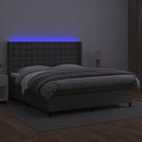kontinentalseng med LED-lys 180x200 cm kunstlæder grå