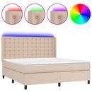 kontinentalseng LED-lys 180x200 cm kunstlæder cappuccinofarvet
