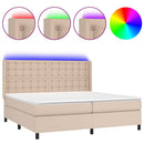 kontinentalseng LED-lys 200x200 cm kunstlæder cappuccinofarvet