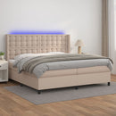 kontinentalseng LED-lys 200x200 cm kunstlæder cappuccinofarvet