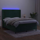 kontinentalseng med LED-lys 140x200 cm fløjl mørkegrøn