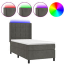 kontinentalseng med LED-lys 100x200 cm fløjl mørkegrå