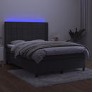 kontinentalseng med LED-lys 140x190 cm fløjl mørkegrå