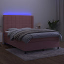 kontinentalseng med LED-lys 140x190 cm fløjl lyserød