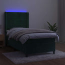 kontinentalseng med LED-lys 80x200 cm velour mørkegrøn
