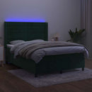 kontinentalseng med LED-lys 140x190 cm fløjl mørkegrøn