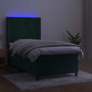 kontinentalseng med LED-lys 100x200 cm fløjl mørkegrøn