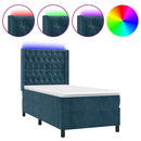 kontinentalseng med LED-lys 90x190 cm fløjl mørkeblå