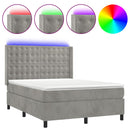 kontinentalseng med LED-lys 140x190 cm velour lysegrå