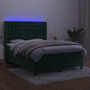 kontinentalseng med LED-lys 140x190 cm fløjl mørkegrøn