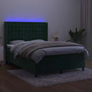 kontinentalseng med LED-lys 140x200 cm fløjl mørkegrøn