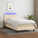 kontinentalseng med LED-lys 90x190 cm stof cremefarvet