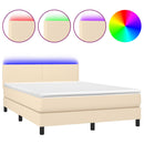 kontinentalseng med LED-lys 140x190 cm stof cremefarvet