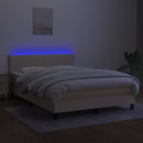 kontinentalseng med LED-lys 140x190 cm stof cremefarvet