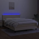 kontinentalseng med LED-lys 140x200 cm stof cremefarvet
