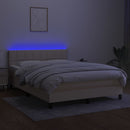 kontinentalseng med LED-lys 140x200 cm stof cremefarvet