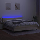 kontinentalseng med LED-lys 160x200 cm stof cremefarvet