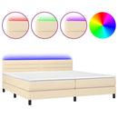 kontinentalseng med LED-lys 200x200 cm stof cremefarvet