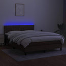 kontinentalseng med LED-lys 140x190 cm stof mørkebrun