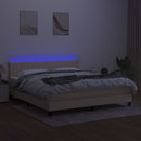 kontinentalseng med LED-lys 160x200 cm stof cremefarvet