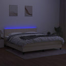 kontinentalseng med LED-lys 180x200 cm stof cremefarvet