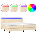kontinentalseng med LED-lys 200x200 cm stof cremefarvet
